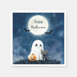 Söt spöke och svart katt Halloween Pappersservett