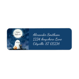 Söt spöke och svart katt Halloween Returadress Etikett