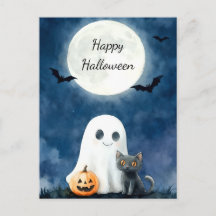 Söt spöke och svart katt Halloween