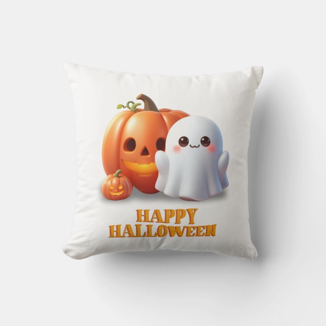 Söt spöke & pumpa Gott Halloween  Kudde (Framsida)