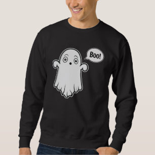 Söt spöke ser rädd ut och säger Boo Halloween Lång Ärmad Tröja
