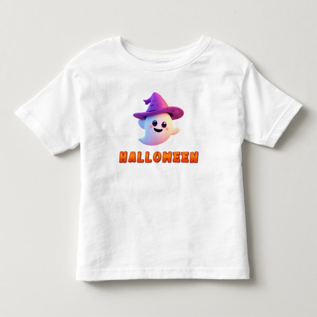 Söt spöke som bär lila häxhatt t shirt (Framsida)