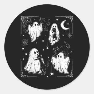 Söt spöke som håller katt Rolig Halloween Män Kvin Runt Klistermärke