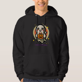 Söt spöke som håller pumpa godis hink Retro Hallow Hoodie