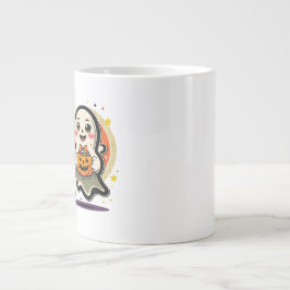 Söt spöke som håller pumpa godis hink Retro Hallow Jumbo Mugg