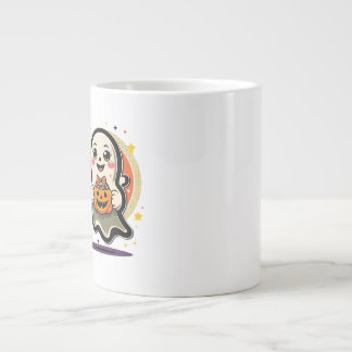 Söt spöke som håller pumpa godis hink Retro Hallow Jumbo Mugg