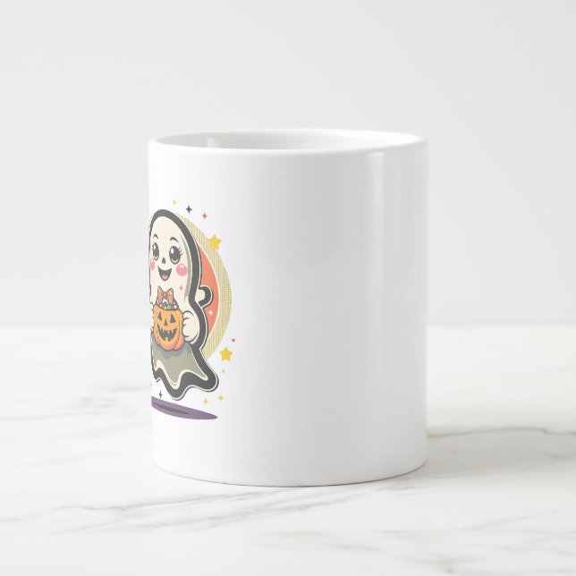 Söt spöke som håller pumpa godis hink Retro Hallow Jumbo Mugg (Framsidan)