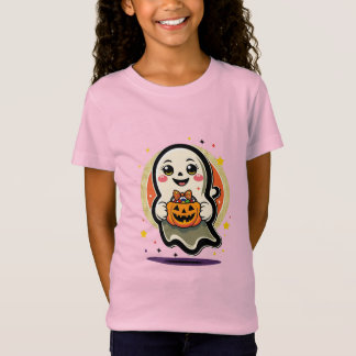 Söt spöke som håller pumpa godis hink Retro Hallow T Shirt