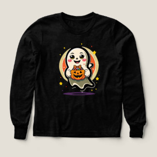Söt spöke som håller pumpagodis hink Retro Hallowe T Shirt