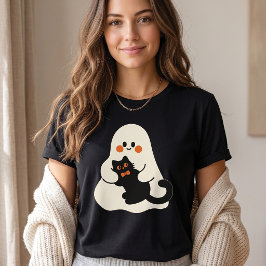 Söt spöke som håller svart katt Halloween T Shirt