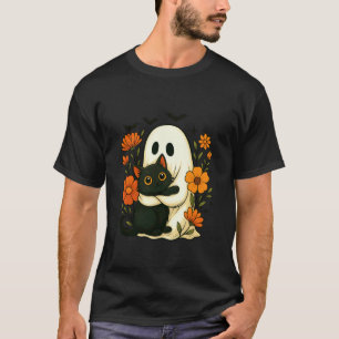 Söt spöke som kramar svart katt blommor Halloween T Shirt