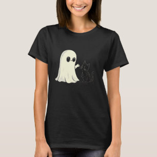 Söt spöke som leker med svart katt rolig Halloween T Shirt
