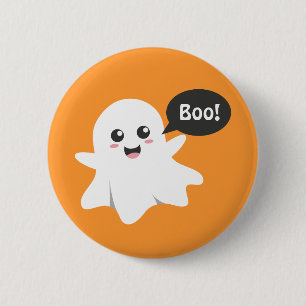 Söt spöke som säger Buu, Glad Halloween Knapp