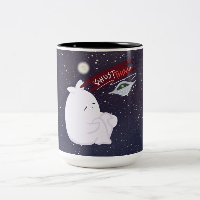 Söt spöke & UFO-mugg Två-Tonad Mugg (Center)