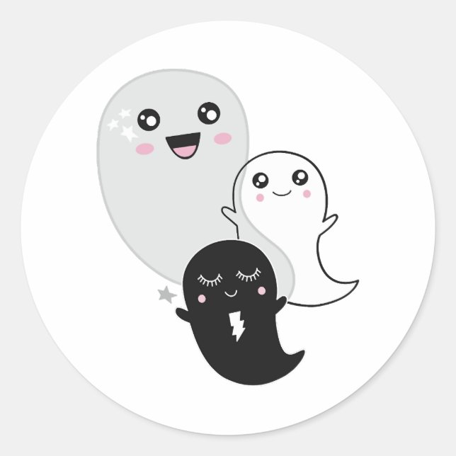 Söt spöken halloween kawaii runt klistermärke (Framsida)