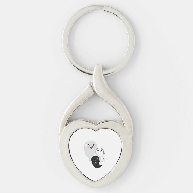 Söt spöken halloween kawaii twisted heart silverfärgad nyckelring (Framsidan)