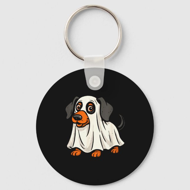 Söt spöken hund halloween dachshund  nyckelring (Framsida)
