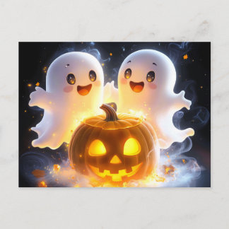 Söt spökfamilj Halloween-pumpa kuslig natt Helg Vykort