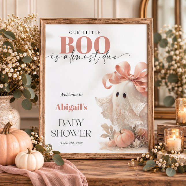 Söt spökhalloween-babyshower-välkomstskylt med spe poster (Cute Lace Ghost Halloween Baby Shower Welcome Sign)