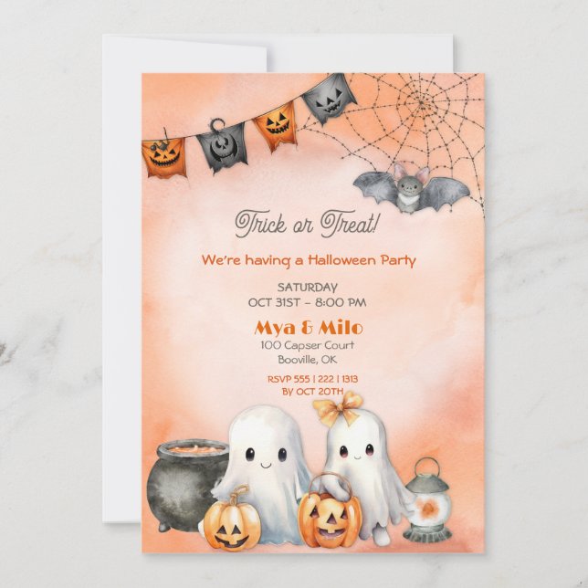 Söt spökhalloween  inbjudningar (Framsida)