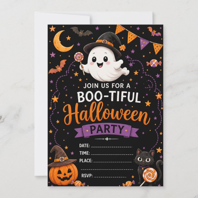 Söt spökhalloween inbjudningar (Framsida)