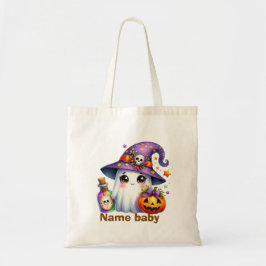Söt spökhäxa Halloween anpassad namn tote väska