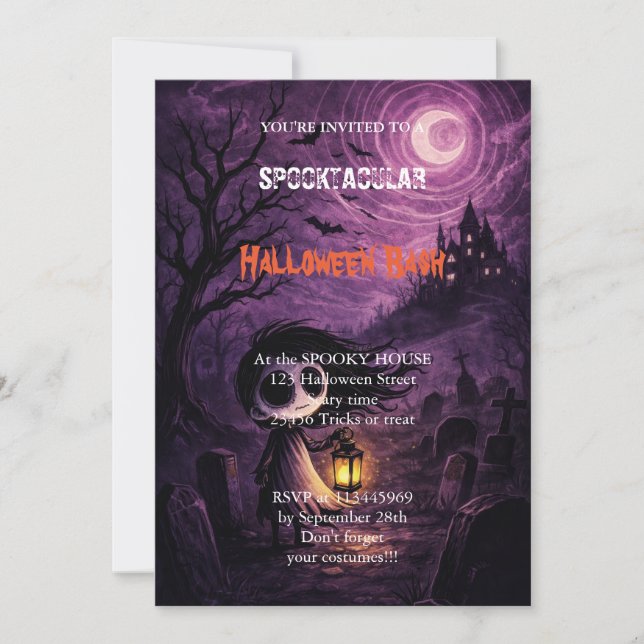 Söt spökhäxa Halloween-fest  Inbjudningar (Framsida)