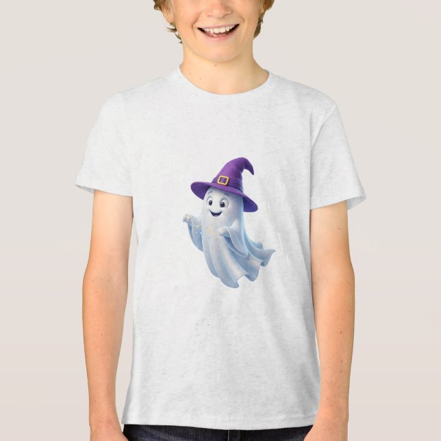 Söt spökhäxa hatt Halloween-design T Shirt (Framsida)