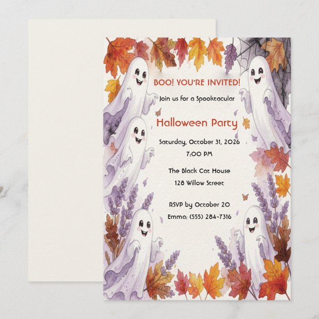 Söt spökhöst Halloween-inbjudan Inbjudningar (Fram/baksida)