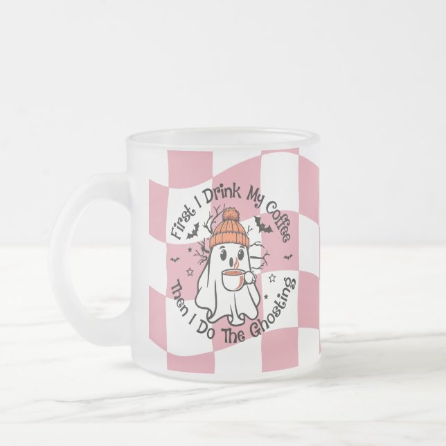 Söt spökhöst pumpa kryddad rosa frostad glasmugg (Vänster)