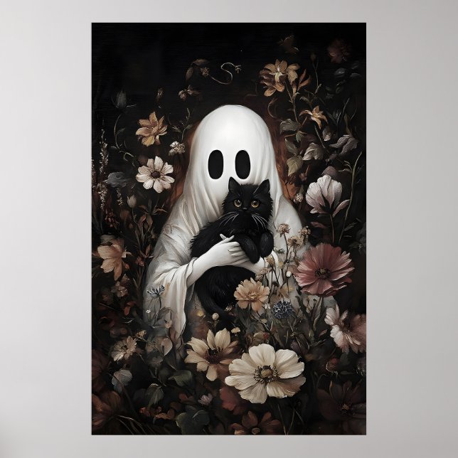 Söt spökhugger svart katt tryck, digital Halloween Poster (Framsidan)