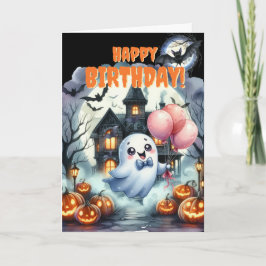 Söt spökhus Halloween födelsedag Helgkort