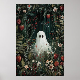 Söt spökis i jordgubbsäng tryck, Spöke Poster