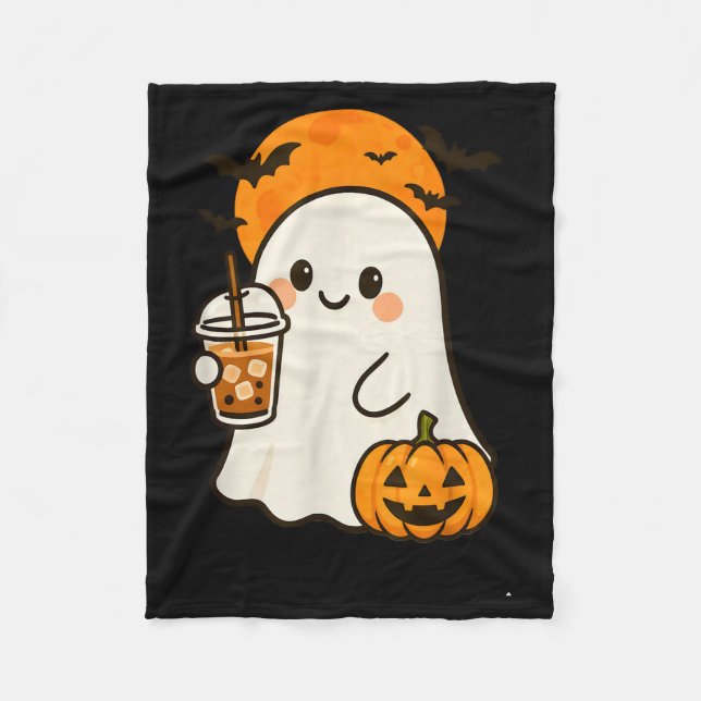 Söt spökisglass kaffe och pumpa till Halloween C Fleecefilt (Framsidan)