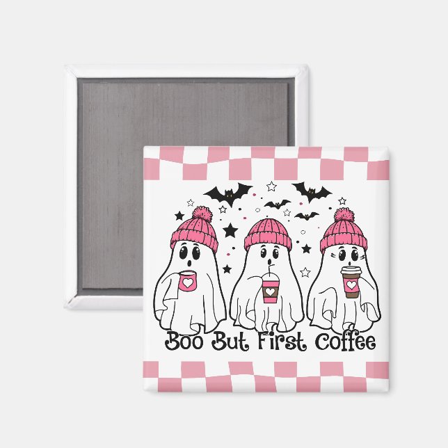 Söt spökkaffe rosa magnet (Front/Back)