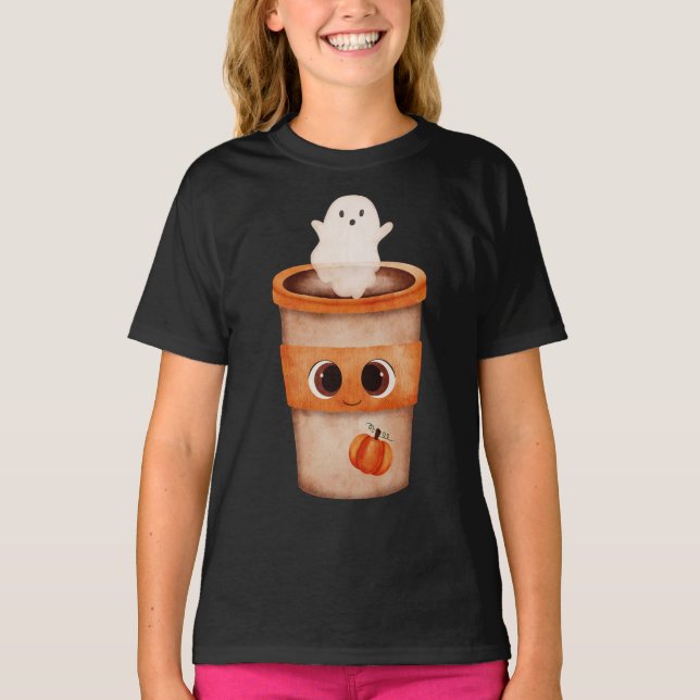 Söt spökkaffekopp för barn Halloween T-shirt (Framsida)