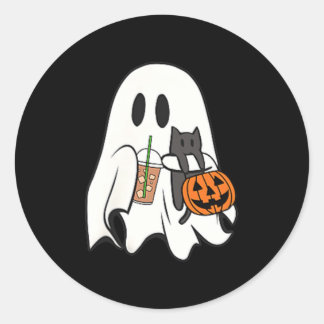 Söt spökkat Iced Coffee Skum säsong Halloween Runt Klistermärke