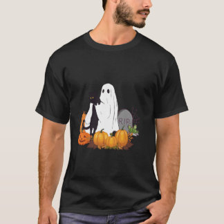 Söt spökkat Roliga Halloween-kostymer Svart katt T Shirt