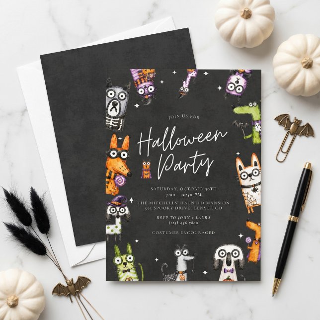 Söt spöklik akvarell Halloween-fest Inbjudningar (Cute Spooky Watercolor Halloween Party Invitation)