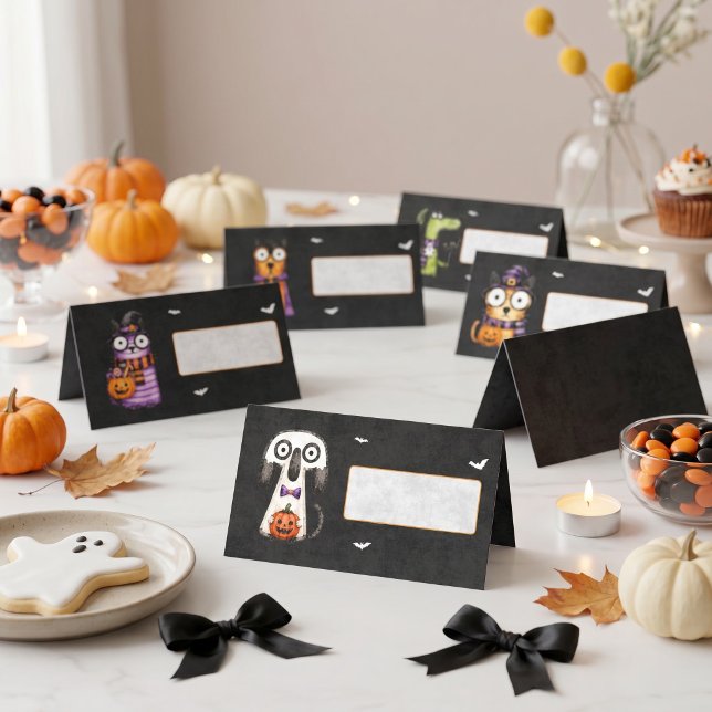 Söt spöklik akvarell Halloween-fest Placeringskort (Skapare uppladdad)