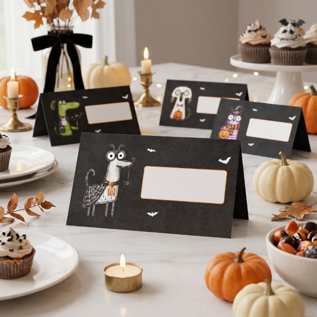 Söt spöklik akvarell Halloween-fest Placeringskort (Skapare uppladdad)