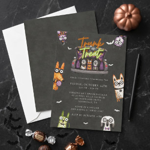 Söt spöklik akvarell Trunk or Treat Halloween-inbj Inbjudningar