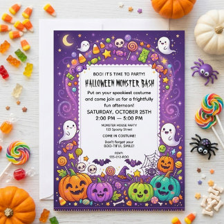 Söt spöklik barn Halloween monsterfest Inbjudningar