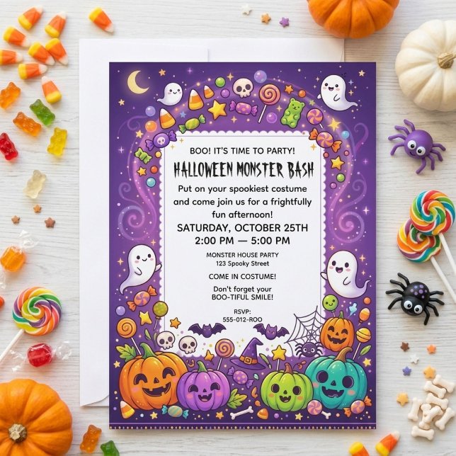 Söt spöklik barn Halloween monsterfest Inbjudningar (Skapare uppladdad)