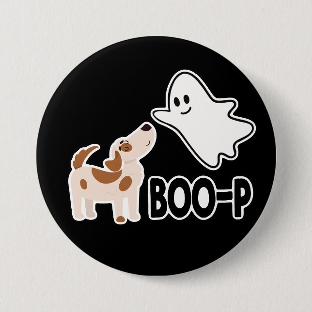 Söt spöklik Boo-valp Halloween Knapp (Framsida)