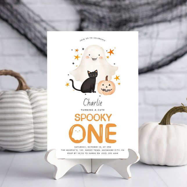 Söt spöklik ETT spöke Halloween 1-årsdag  Inbjudningar (Skapare uppladdad)