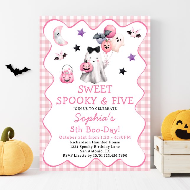 Söt spöklik fem rosa flicka Halloween 5-års födels Inbjudningar (Skapare uppladdad)