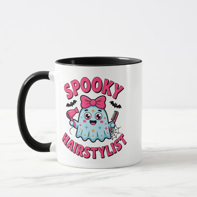 Söt spöklik frisörskämmande rolig spökhalloween mugg (Vänster)