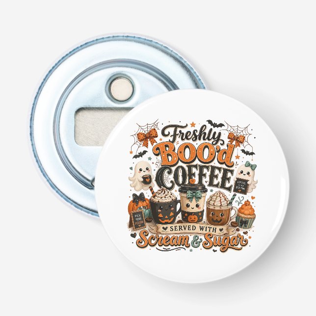 Söt spöklik Ghost Kaffe Älskare Halloween Flasköppnare (Framsidan)