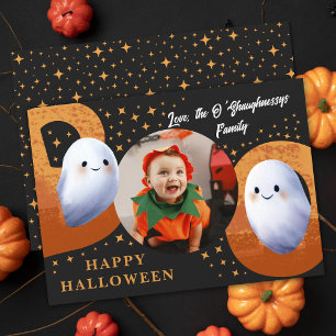 Söt spöklik Halloween Boo-spöke Foto Julkort